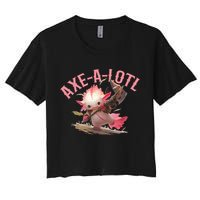 Axolotl Axt-A-Lotl Funny Viking Axe Throwing Lumberjack Women's Crop Top Tee