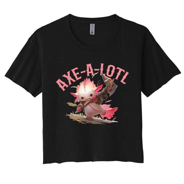 Axolotl Axt-A-Lotl Funny Viking Axe Throwing Lumberjack Women's Crop Top Tee