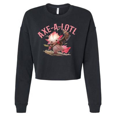 Axolotl Axt-A-Lotl Funny Viking Axe Throwing Lumberjack Cropped Pullover Crew