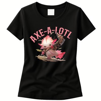 Axolotl Axt-A-Lotl Funny Viking Axe Throwing Lumberjack Womens T-Shirt