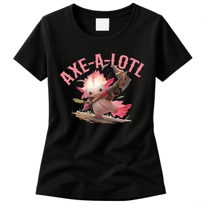Axolotl Axt-A-Lotl Funny Viking Axe Throwing Lumberjack Womens T-Shirt