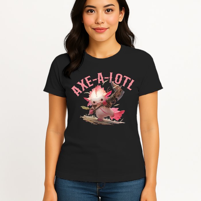 Axolotl Axt-A-Lotl Funny Viking Axe Throwing Lumberjack Womens T-Shirt