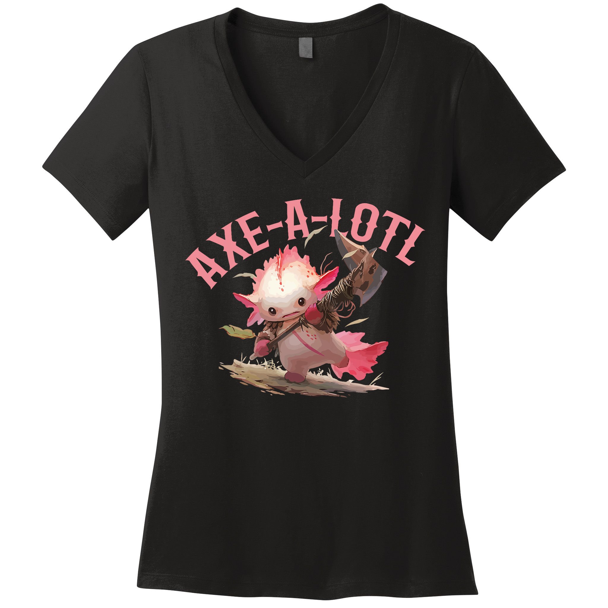Axolotl Axt-A-Lotl Funny Viking Axe Throwing Lumberjack Women's V-Neck T-Shirt