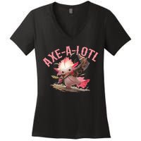 Axolotl Axt-A-Lotl Funny Viking Axe Throwing Lumberjack Women's V-Neck T-Shirt