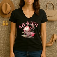 Axolotl Axt-A-Lotl Funny Viking Axe Throwing Lumberjack Women's V-Neck T-Shirt