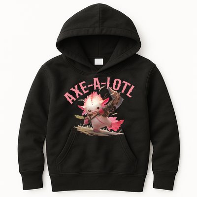 Axolotl Axt-A-Lotl Funny Viking Axe Throwing Lumberjack Kids Hoodie