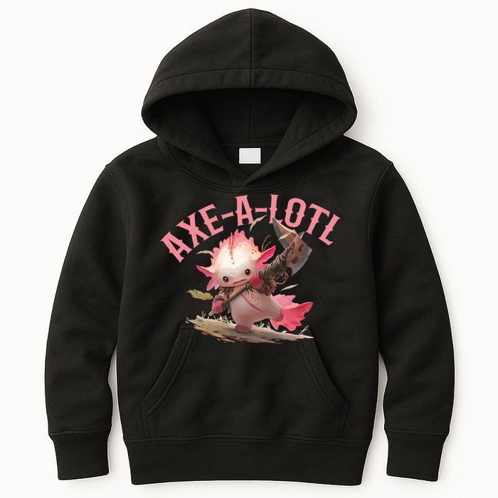 Axolotl Axt-A-Lotl Funny Viking Axe Throwing Lumberjack Kids Hoodie