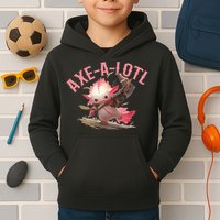 Axolotl Axt-A-Lotl Funny Viking Axe Throwing Lumberjack Kids Hoodie