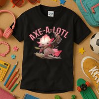 Axolotl Axt-A-Lotl Funny Viking Axe Throwing Lumberjack Kids T-Shirt