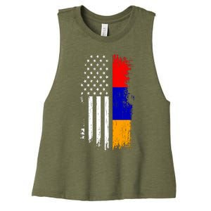 Armenian American Flag T Pride Armenia Usa Tees Women's Racerback Cropped Tank