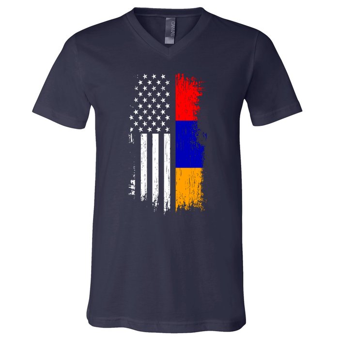 Armenian American Flag T Pride Armenia Usa Tees V-Neck T-Shirt