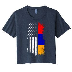 Armenian American Flag T Pride Armenia Usa Tees Women's Crop Top Tee