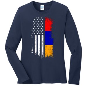 Armenian American Flag T Pride Armenia Usa Tees Ladies Long Sleeve Shirt