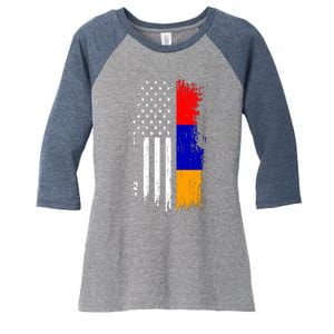 Armenian American Flag T Pride Armenia Usa Tees Women's Tri-Blend 3/4-Sleeve Raglan Shirt