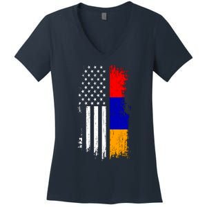 Armenian American Flag T Pride Armenia Usa Tees Women's V-Neck T-Shirt