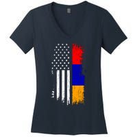 Armenian American Flag T Pride Armenia Usa Tees Women's V-Neck T-Shirt