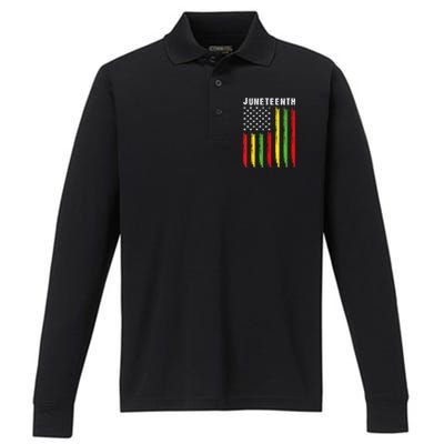 African American Flag Juneteenth Wo Performance Long Sleeve Polo