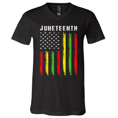 African American Flag Juneteenth Wo V-Neck T-Shirt