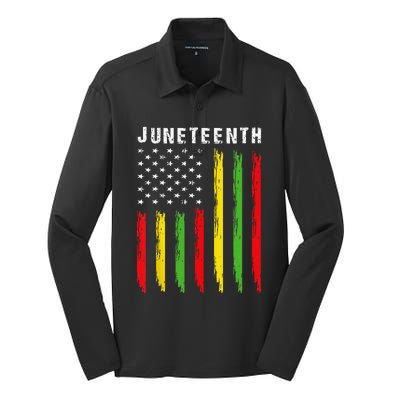 African American Flag Juneteenth Wo Silk Touch Performance Long Sleeve Polo