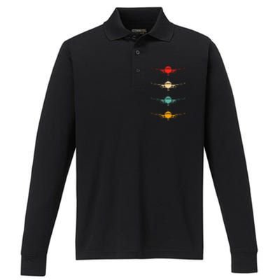 Aviation Airplane Flying Airline Funny Vintage Pilot Performance Long Sleeve Polo