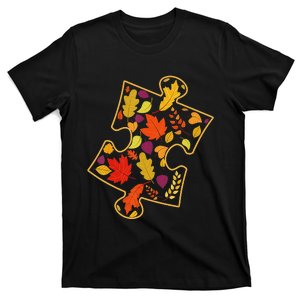 Autism Awareness Fall Leaf Autumn Thanksgiving Puzzle Piece T-Shirt