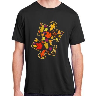 Autism Awareness Fall Leaf Autumn Thanksgiving Puzzle Piece Adult ChromaSoft Performance T-Shirt