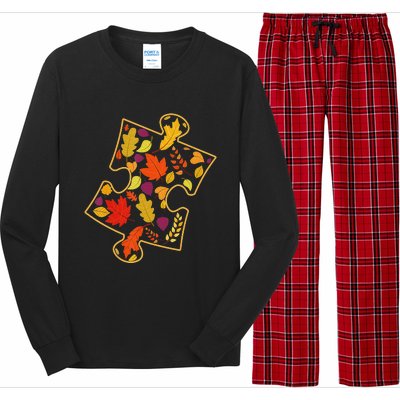 Autism Awareness Fall Leaf Autumn Thanksgiving Puzzle Piece Long Sleeve Pajama Set