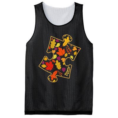 Autism Awareness Fall Leaf Autumn Thanksgiving Puzzle Piece Mesh Reversible Basketball Jersey Tank