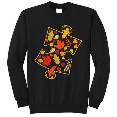 Autism Awareness Fall Leaf Autumn Thanksgiving Puzzle Piece Tall Sweatshirt