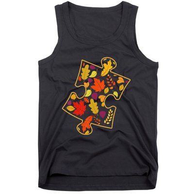 Autism Awareness Fall Leaf Autumn Thanksgiving Puzzle Piece Tank Top