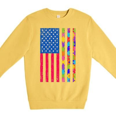 Autism American Flag Distressed For Autism Awareness Premium Crewneck Sweatshirt