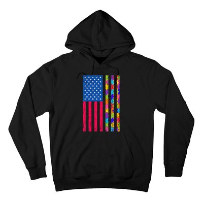 Autism American Flag Distressed For Autism Awareness Hoodie