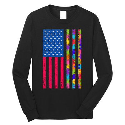 Autism American Flag Distressed For Autism Awareness Long Sleeve Shirt