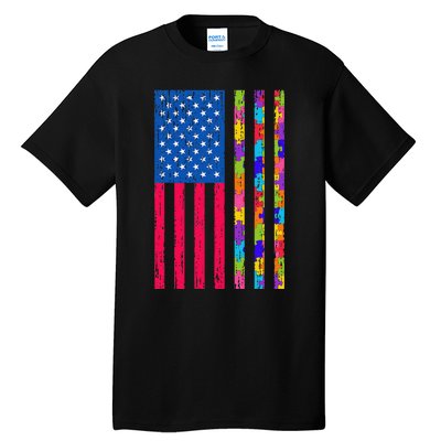 Autism American Flag Distressed For Autism Awareness Tall T-Shirt