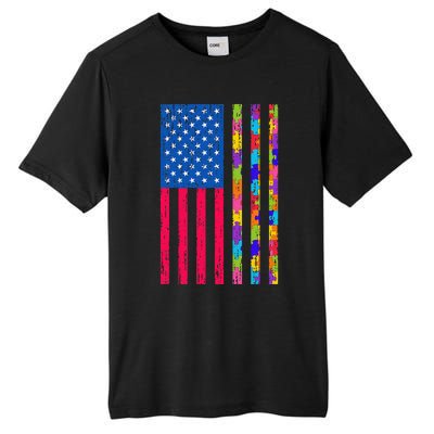 Autism American Flag Distressed For Autism Awareness Tall Fusion ChromaSoft Performance T-Shirt