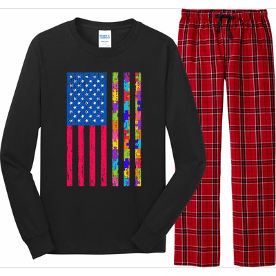 Autism American Flag Distressed For Autism Awareness Long Sleeve Pajama Set