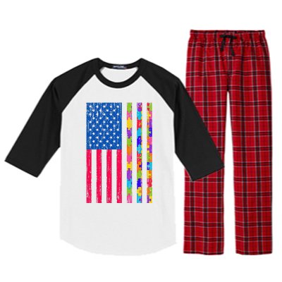 Autism American Flag Distressed For Autism Awareness Raglan Sleeve Pajama Set