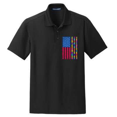 Autism American Flag Distressed For Autism Awareness Dry Zone Grid Polo