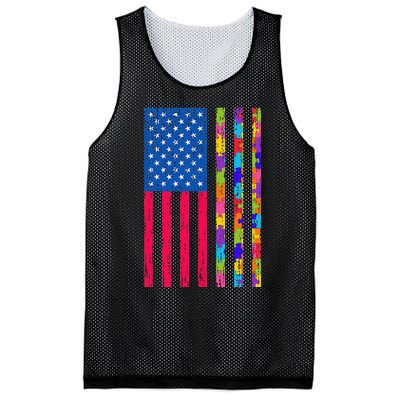 Autism American Flag Distressed For Autism Awareness Mesh Reversible Basketball Jersey Tank