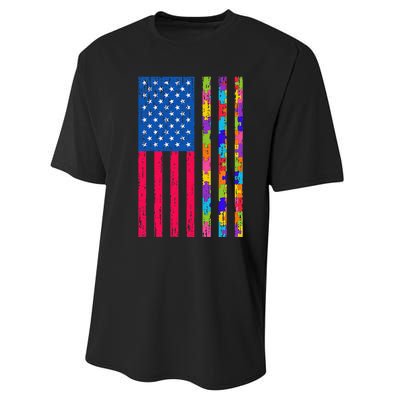 Autism American Flag Distressed For Autism Awareness Performance Sprint T-Shirt