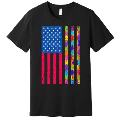 Autism American Flag Distressed For Autism Awareness Premium T-Shirt