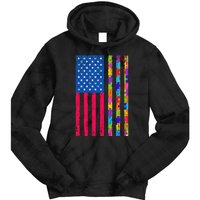 Autism American Flag Distressed For Autism Awareness Tie Dye Hoodie