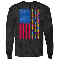 Autism American Flag Distressed For Autism Awareness Tie-Dye Long Sleeve Shirt