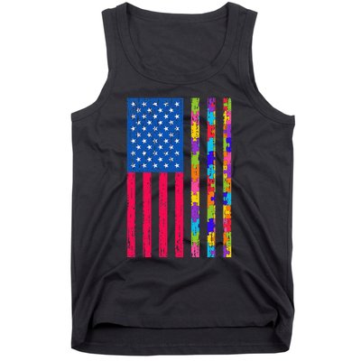 Autism American Flag Distressed For Autism Awareness Tank Top