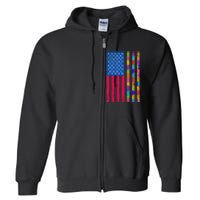 Autism American Flag Distressed For Autism Awareness Full Zip Hoodie