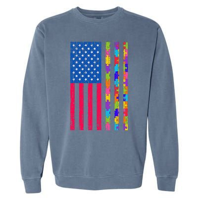 Autism American Flag Distressed For Autism Awareness Garment-Dyed Sweatshirt