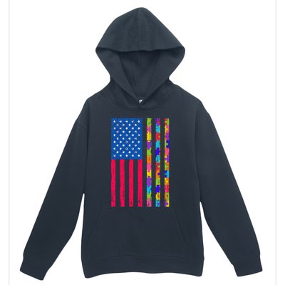 Autism American Flag Distressed For Autism Awareness Urban Pullover Hoodie