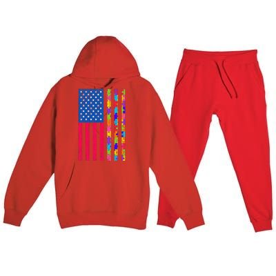 Autism American Flag Distressed For Autism Awareness Premium Hooded Sweatsuit Set