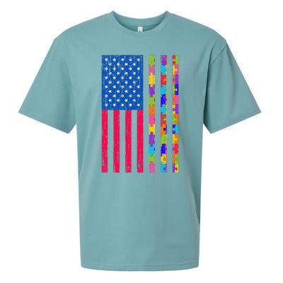 Autism American Flag Distressed For Autism Awareness Sueded Cloud Jersey T-Shirt