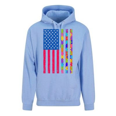 Autism American Flag Distressed For Autism Awareness Unisex Surf Hoodie